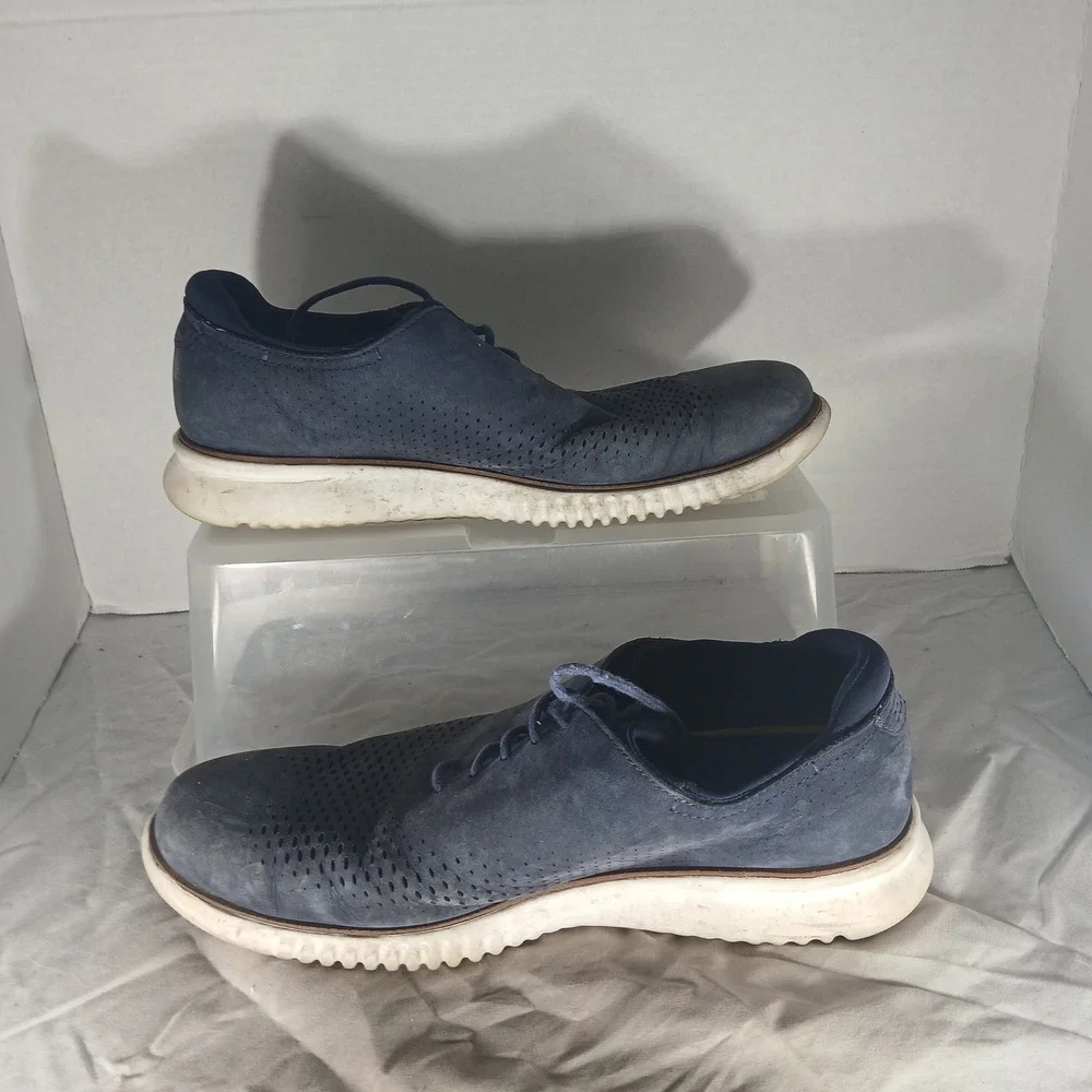 Cole‎ Haan Zerogrand Navy Blue Perforated Suede Oxford Shoes Mens 10W C23806